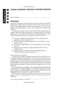  - Student Leadership Practices Inventory , Observer Instrument (2 Page Insert, NCR Paper) (The Leadership Practices Inventory)